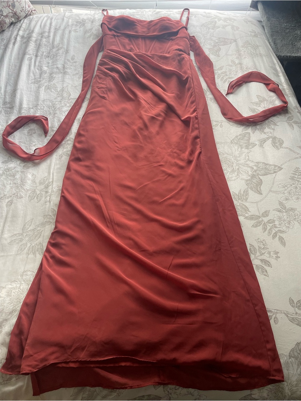 Azazie Rust Red Spaghetti-Strap Maxi Dress - Picture 5 of 11